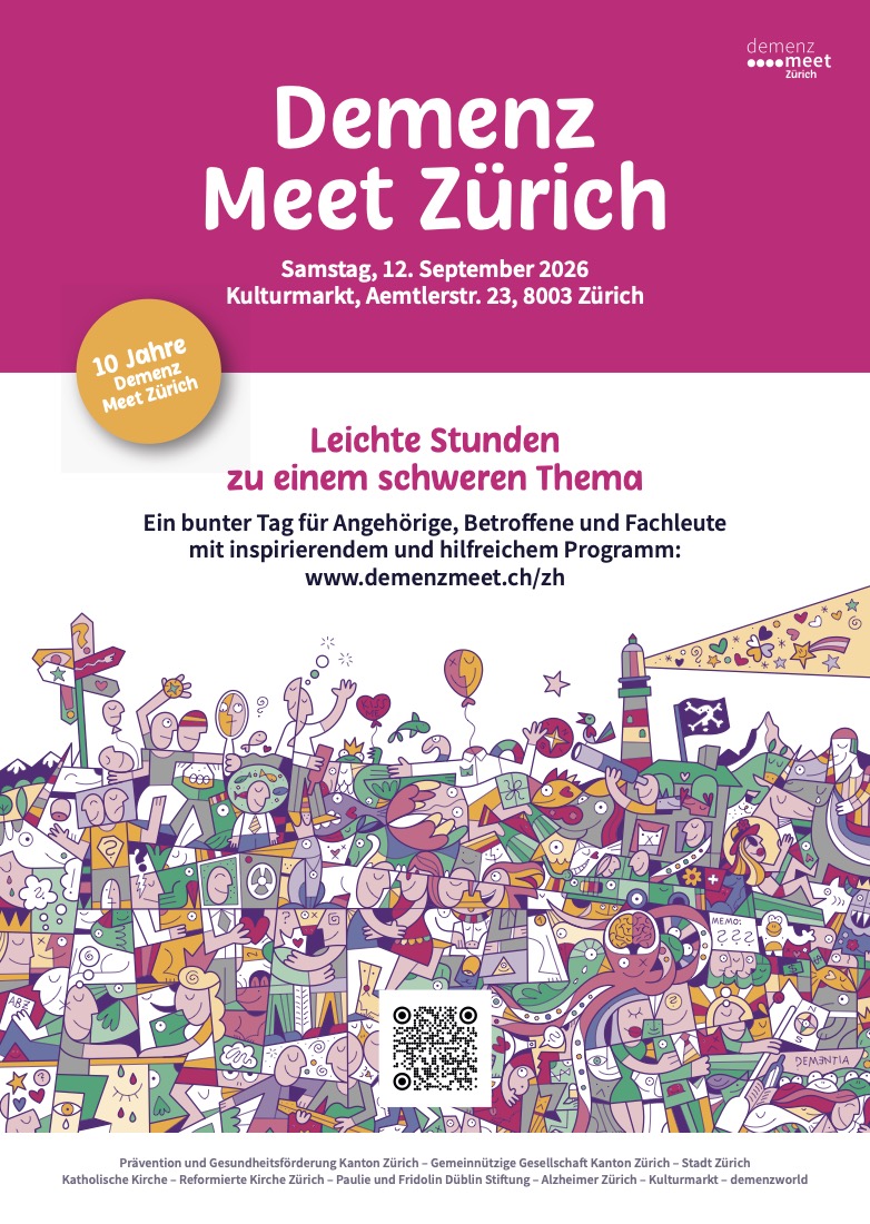 Plakat des Demenz Meet Zürich 2026: Leichte Stunden zu einem schweren Thema